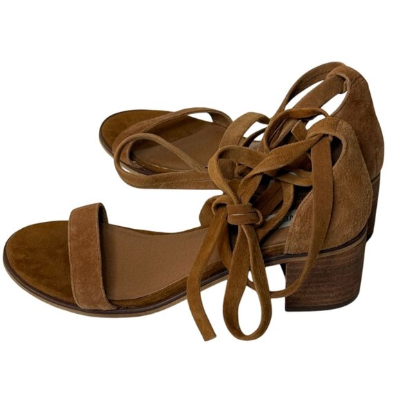 Steve Madden Suede Ankle Tie Block Heel Sandals Rizzaa Tan 7.5 - Picture 6 of 11